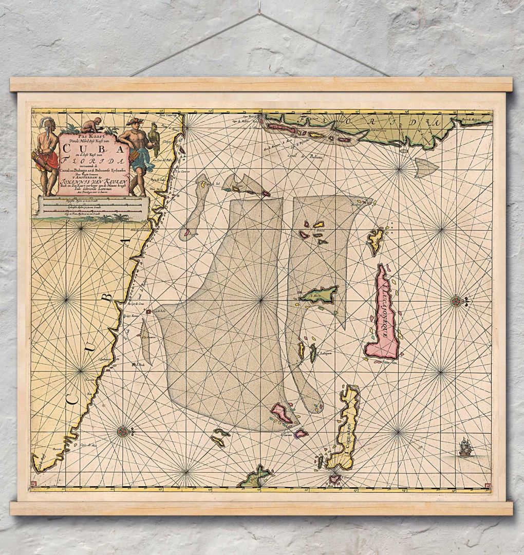 Карта на Югоизточна Флорида, Куба и Бахамите от 1684 год.
