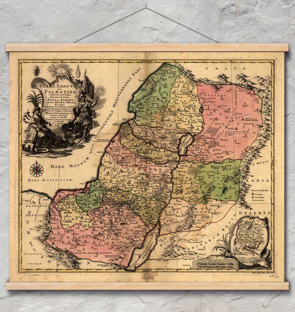 Карта на Светите земи и старите кралства на Юдея и Израел, ок. 1750 год.