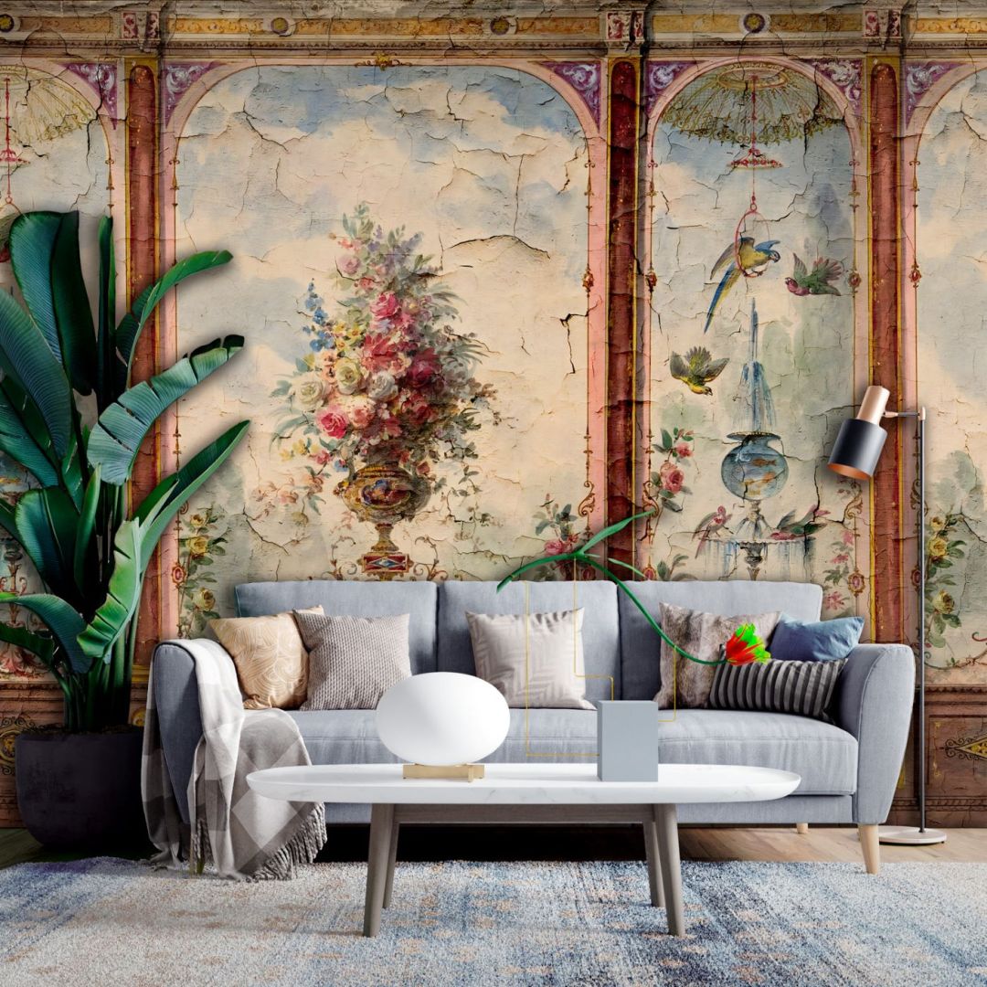 Винтидж тапет с ваза и златни рибки в стил 19 век