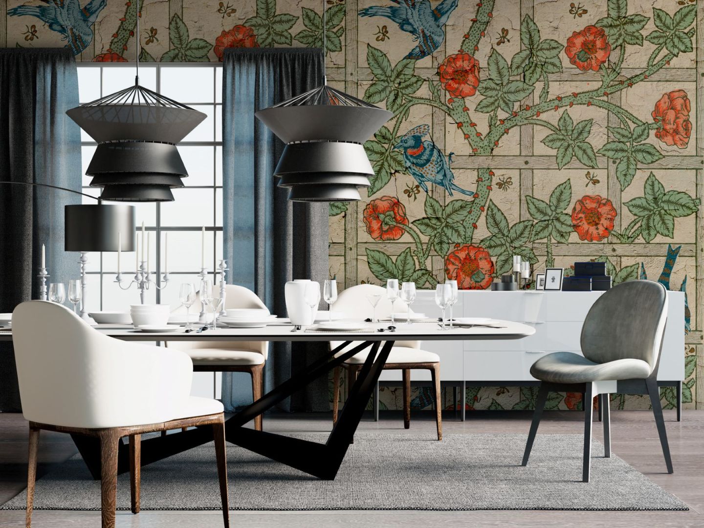 Винтидж тапет с пергола и птици