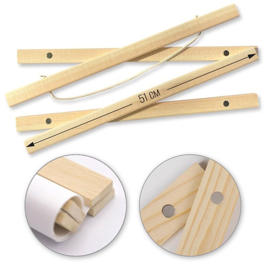 Дървена лайсна с магнитно захващане, 2бр., 51см, натурално дърво